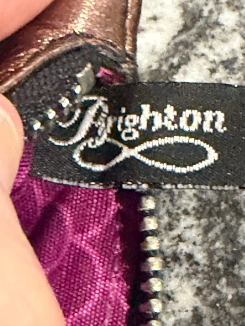 Brighton Metallic Bronze and Fuchsia Zip ID/Card Wallet